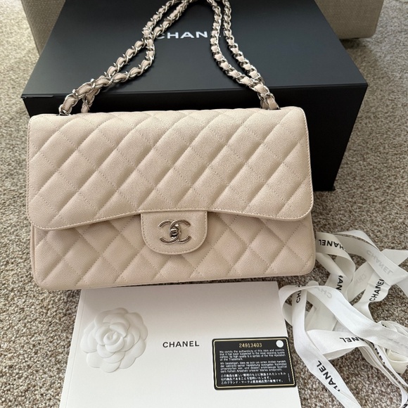 NWT Chanel Caviar Jumbo Double Flap Light Beige - Picture 1 of 12